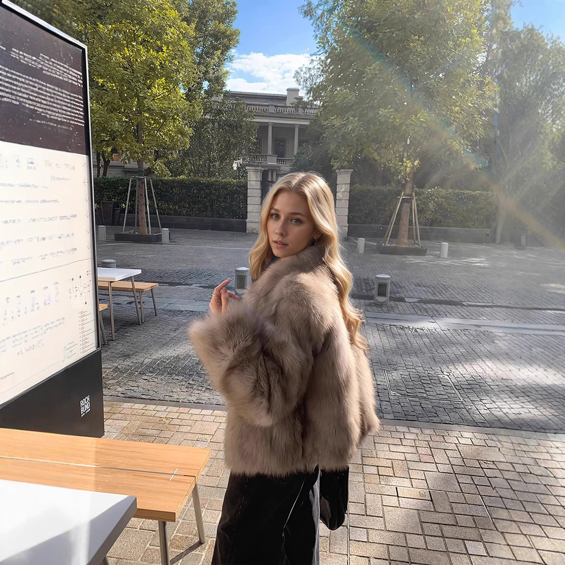 real fur coat women Cross-Border Foreign Trade Hot-Selling Faux Fox Fur Coat for Women, New Style with Turn-Down Collar, Elegant and Versatile Furry T