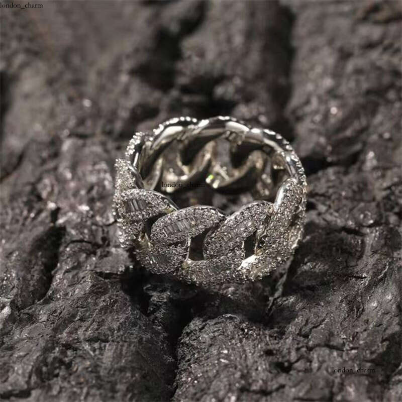 VVS Moissanite Hip-Hop Fashion Chain Men's 12mm Wide 925 Silver Iced Miami Jewelry Cuban Ring Rapper Show