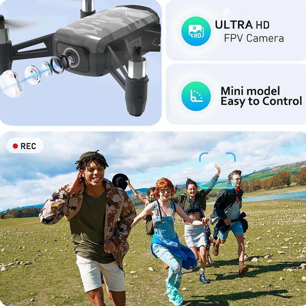 DJI TELLO H819 Mini Camouflage HD 1080P Camera Drone Intelligent Following, Palm Control, Headless Mode, Trajectory Flight, With 2 Batteries For Boys 