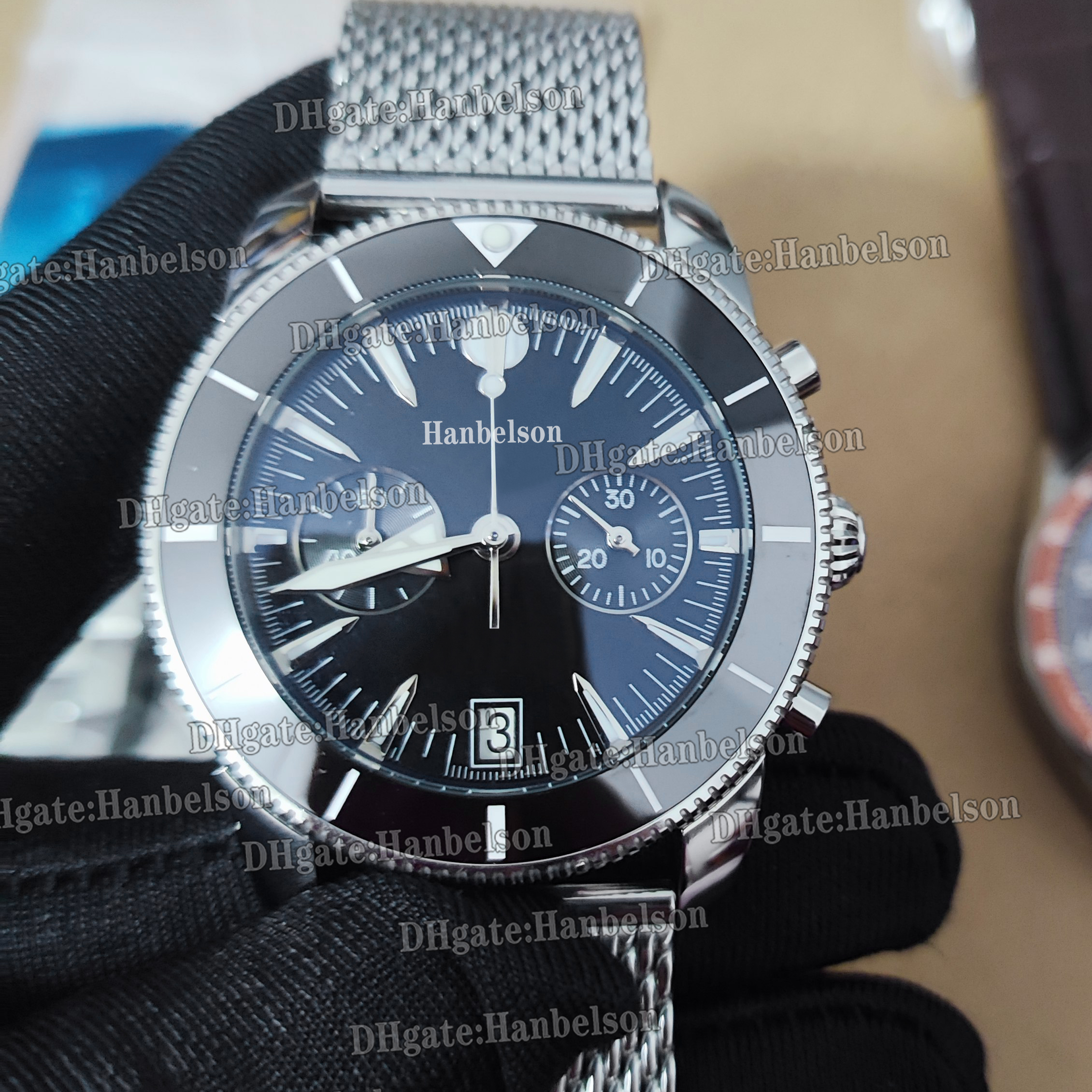 Rotating Ceramic Bezel Mens Chronograph Watch Japan VK Movement Rotating Black Rubber Strap Pin Buckle 42mm Stopwatch