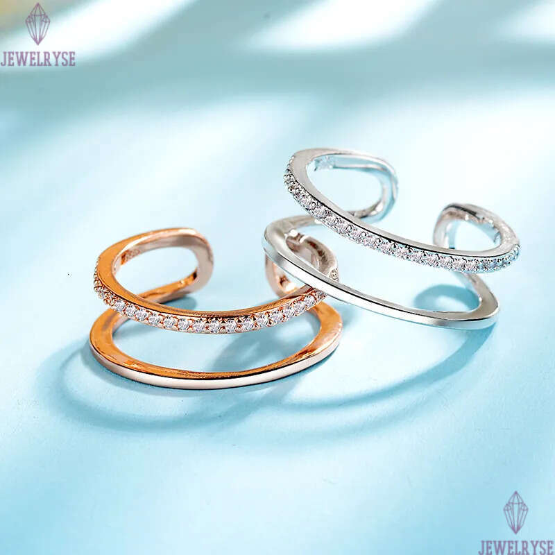 luxury double row crystal open band rings for women wedding jewelry 18K rose gold korean designer love ring birthday gift