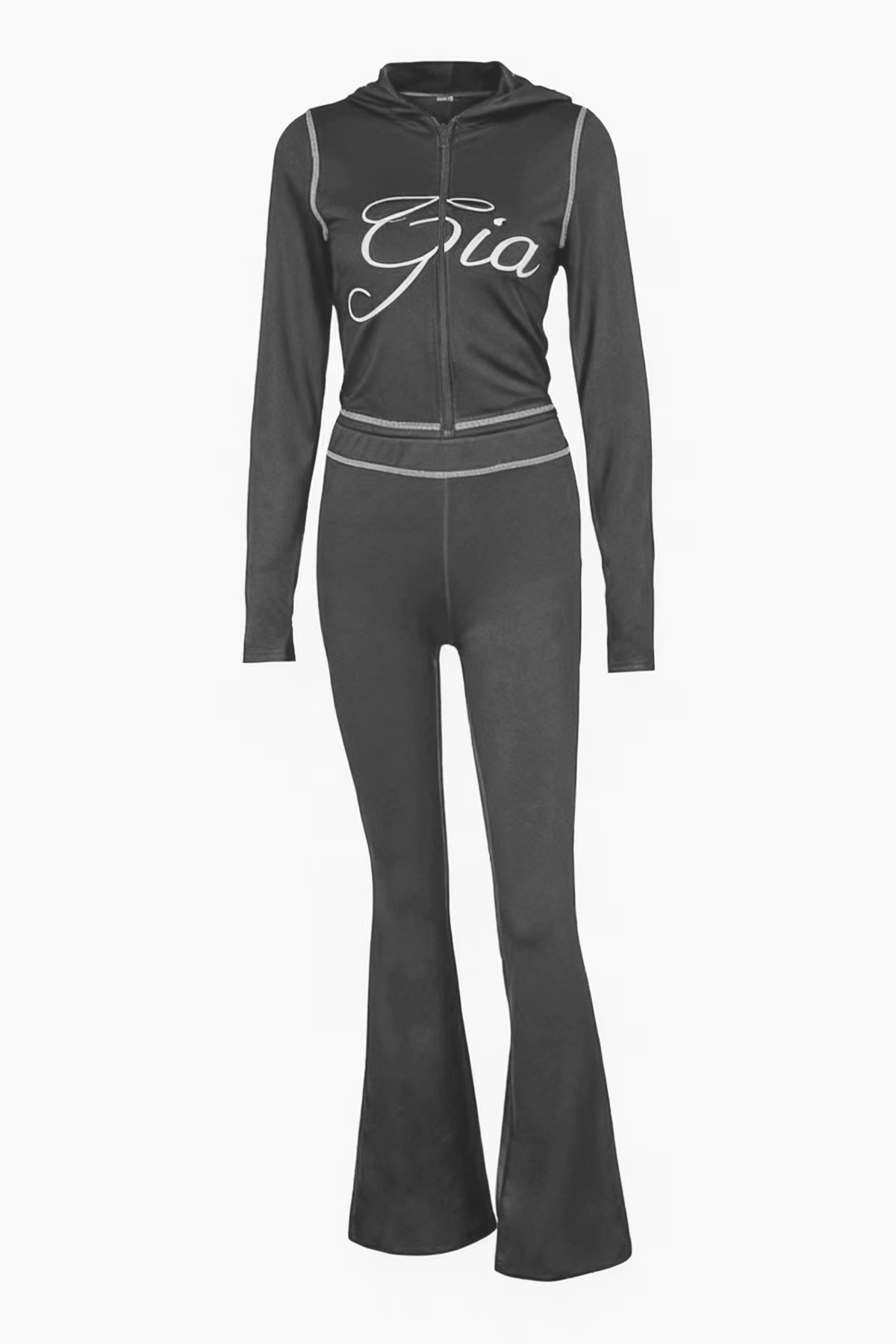 Top Designer iam gia Women's Tracksuits Thicken Two 2 Piece Set Outfits For Women Flared Pants Zip-up Cap Long Sleeve High Spring Top & Low Waist