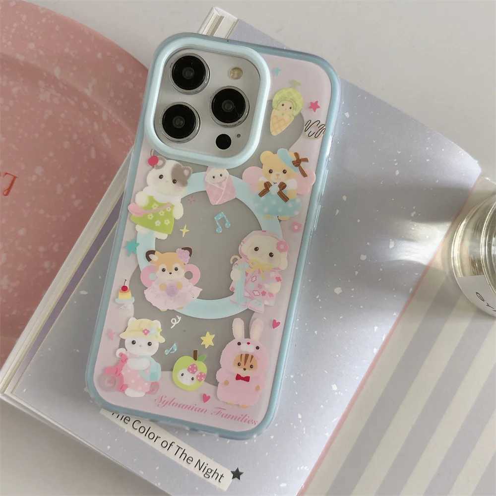 New Cute Bear Rabbit Magnetic Stand Phone Case For iPhone 16 15 14 16 prax Fundas cartoon with Girls protective cover C251209