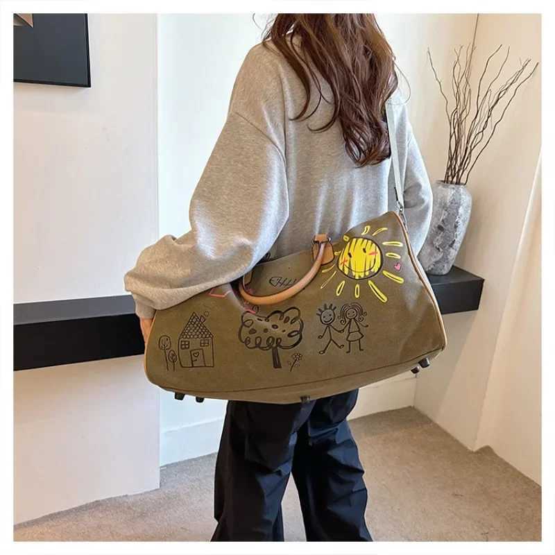 Canvas Zipper 2024 Hot Selling Travel Bag Pahwork Large Capacity Casual Cute Shoder Bag Soft Versatile Trendy Travel Duffels Y251209