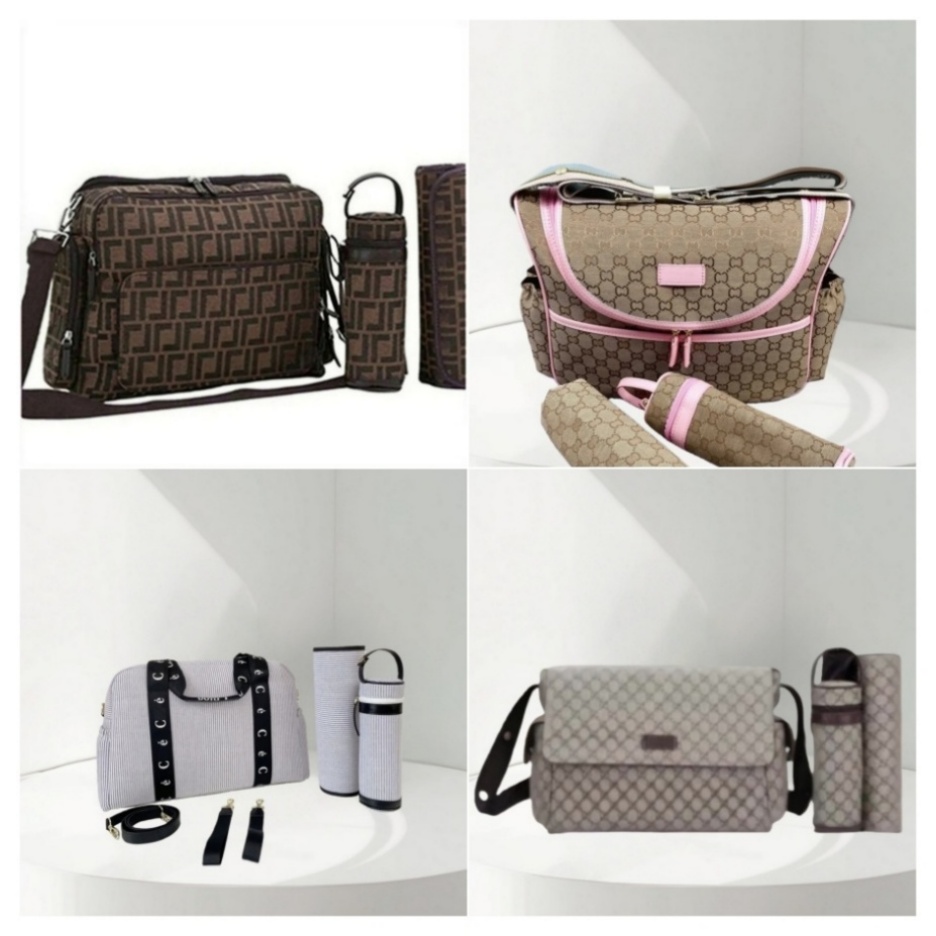 Designer diaper bag Waterproof baby bag Mom Bag 3 set Diaper bag Baby Zipper Brown plaid print a55 q2