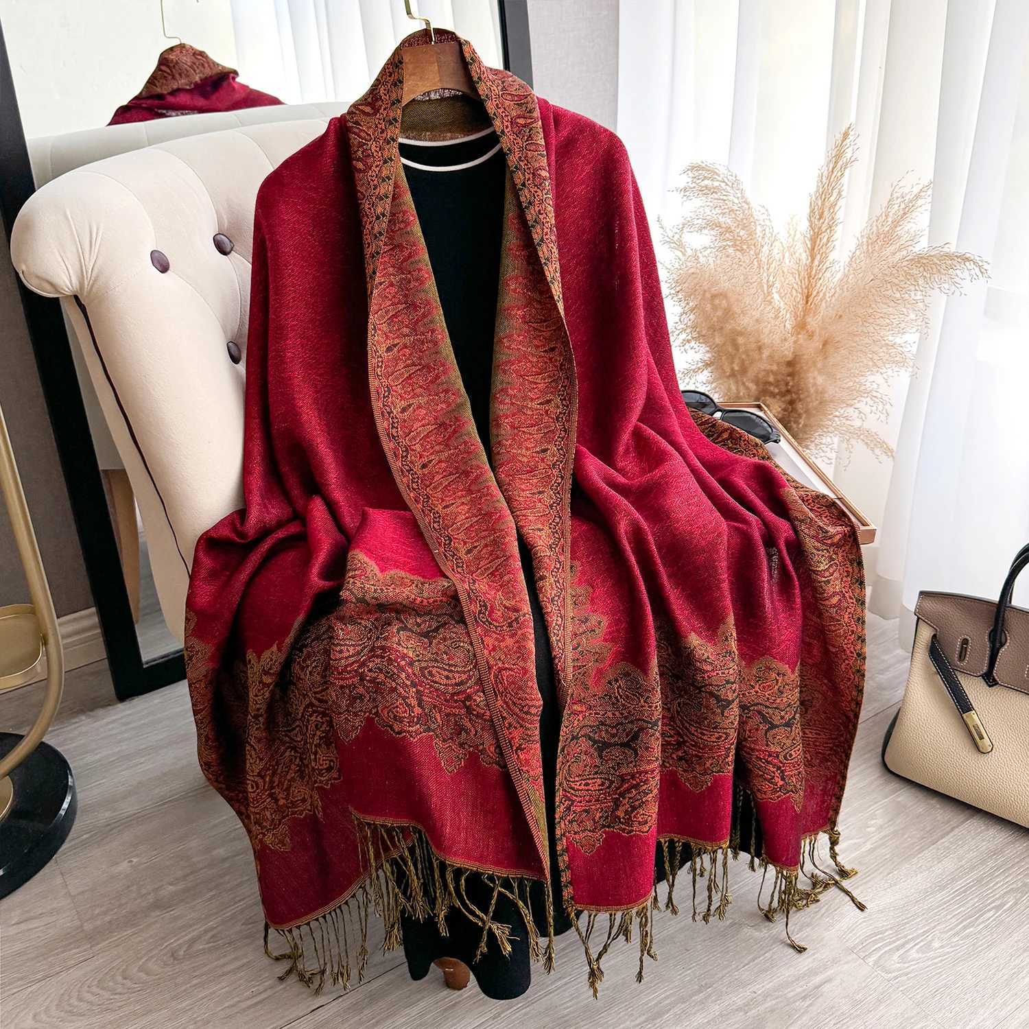 Luxury 2025 Tassel Blanket Design Thick Pashmina New Winter Warm Soft Shawl Wrap Print Scarf Women Coldproof Neckerchief Poncho Stoles Y251208
