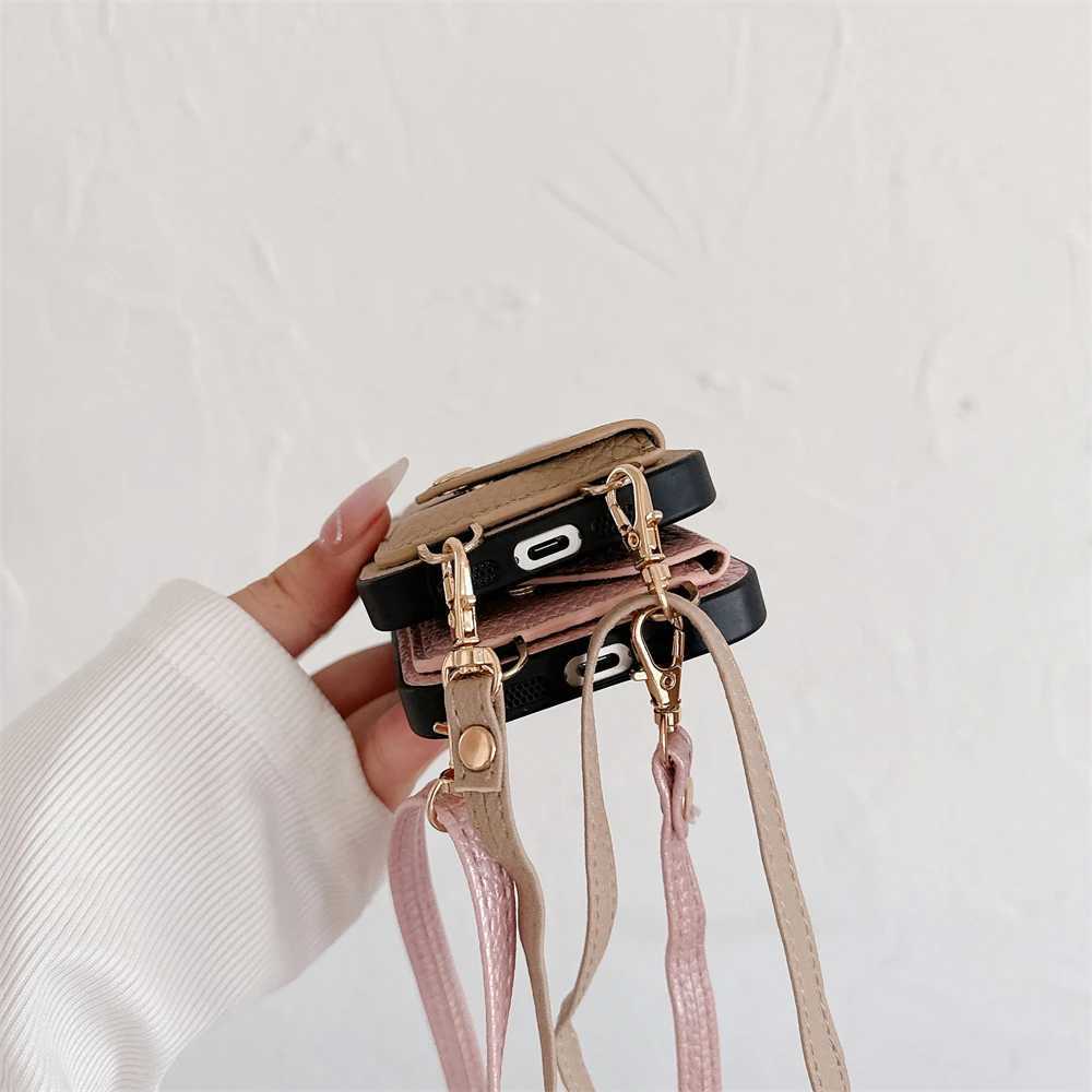 Crossbody Lanyard Necklace Strap Rope Leather Phone Case For iPhone 17 16 12 14 13 15 Pro Max XS 8 Plus Wallet Card Holder Cover C251209