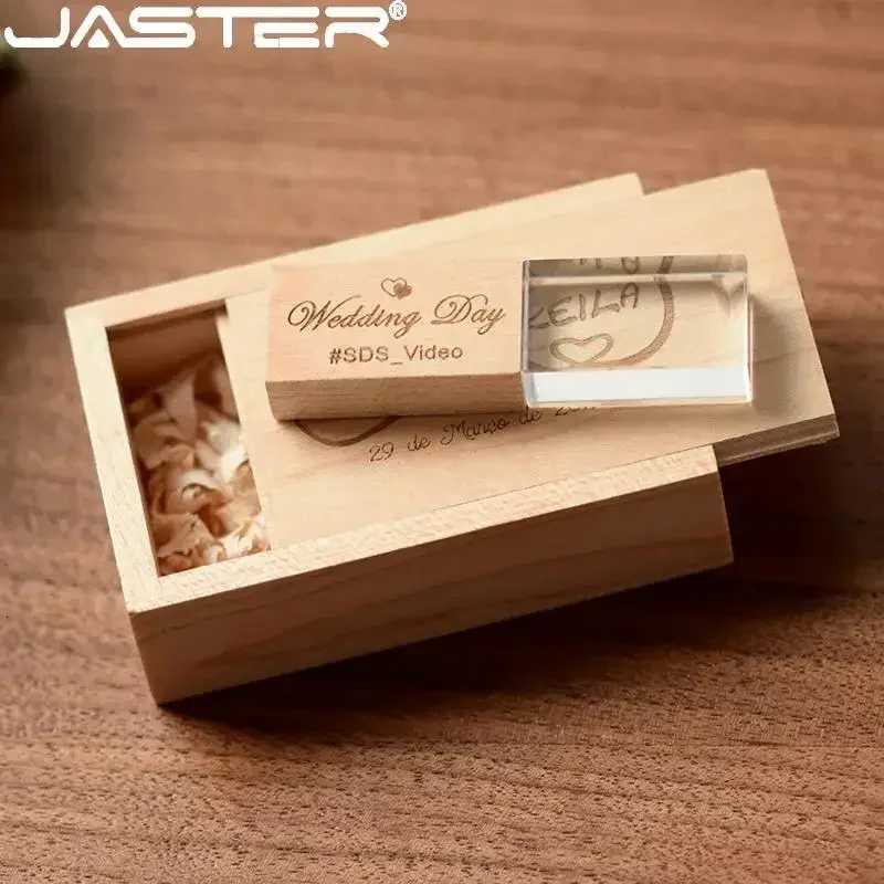 JASTER Crystal Wooden usb flash drive pen drive U disk memory stick pendrive 4GB 8GB 16GB 32GB 64GB wedding gift thumb drive C251209