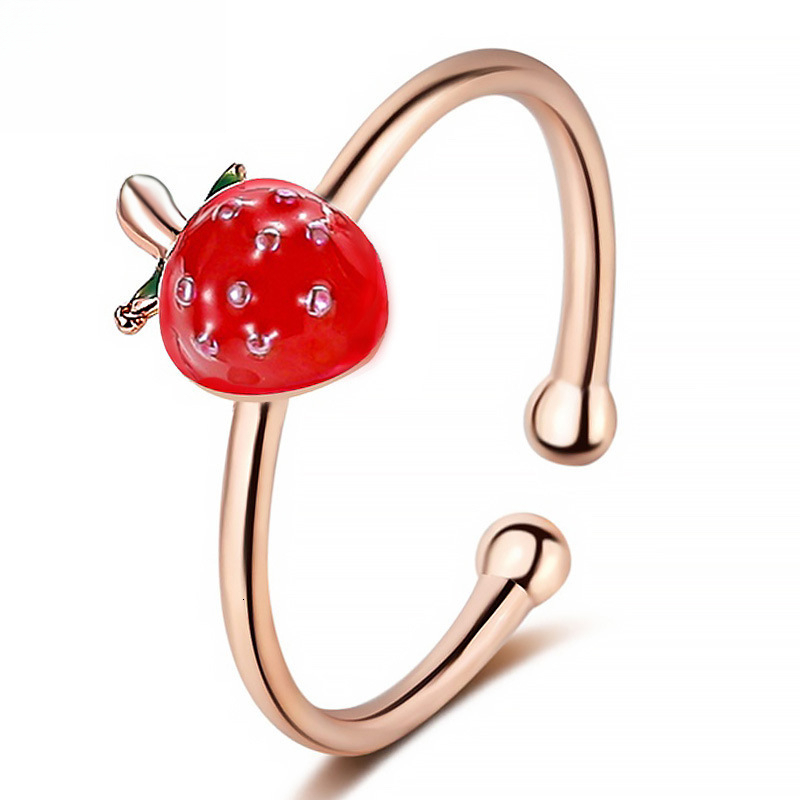 Luxury Free Shipping Strawberry Open For Girls Sweet Forest Style free shipping designer Knuckle Simple Artistic Student Tail Ring