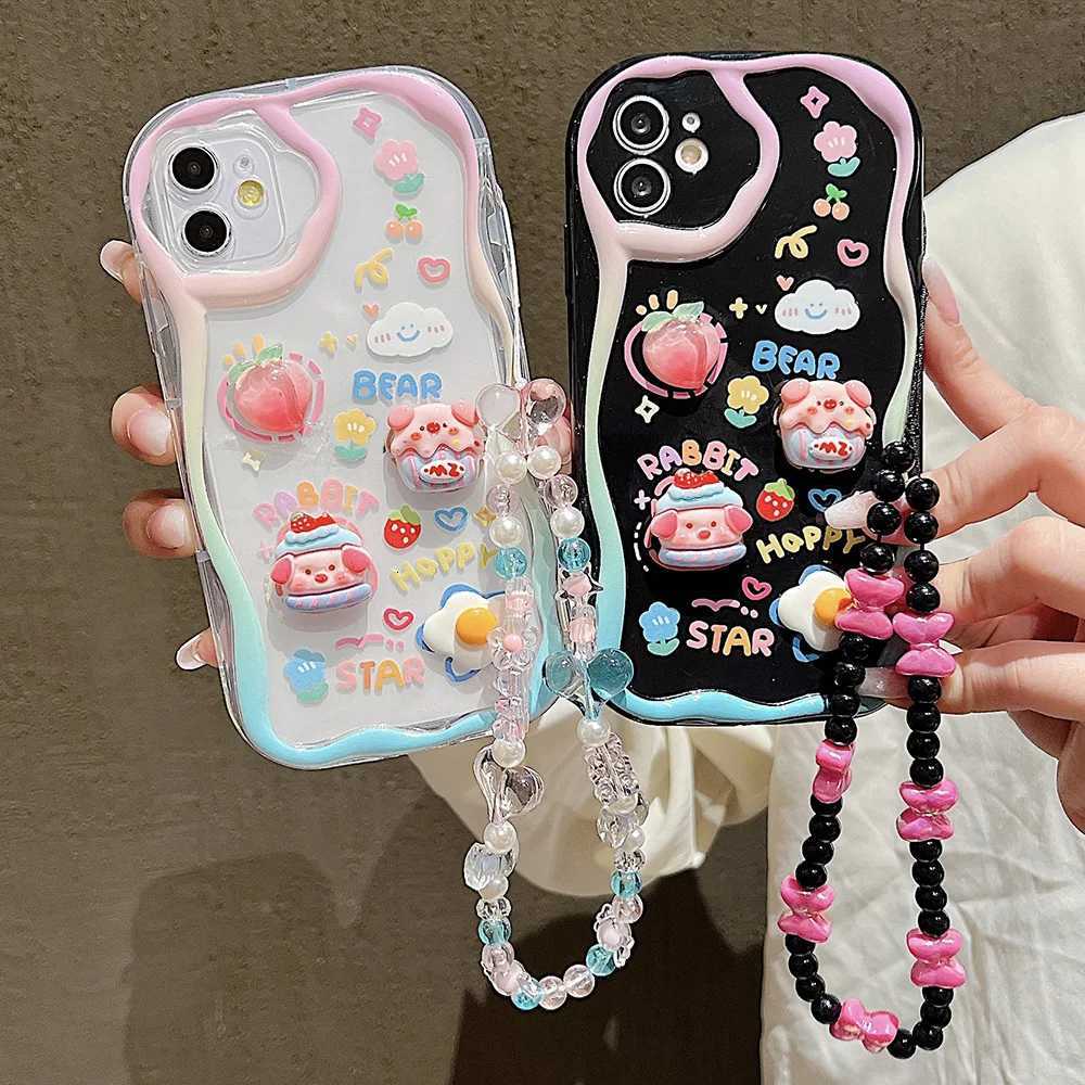 Cute 3D Pig Bracelet Wrist Chain Lanyard Clear Soft Phone Case For iPhone 17 16 13 14 15 Pro Max 11 12 XR XS X 7 8 Plus SE Cover C251209
