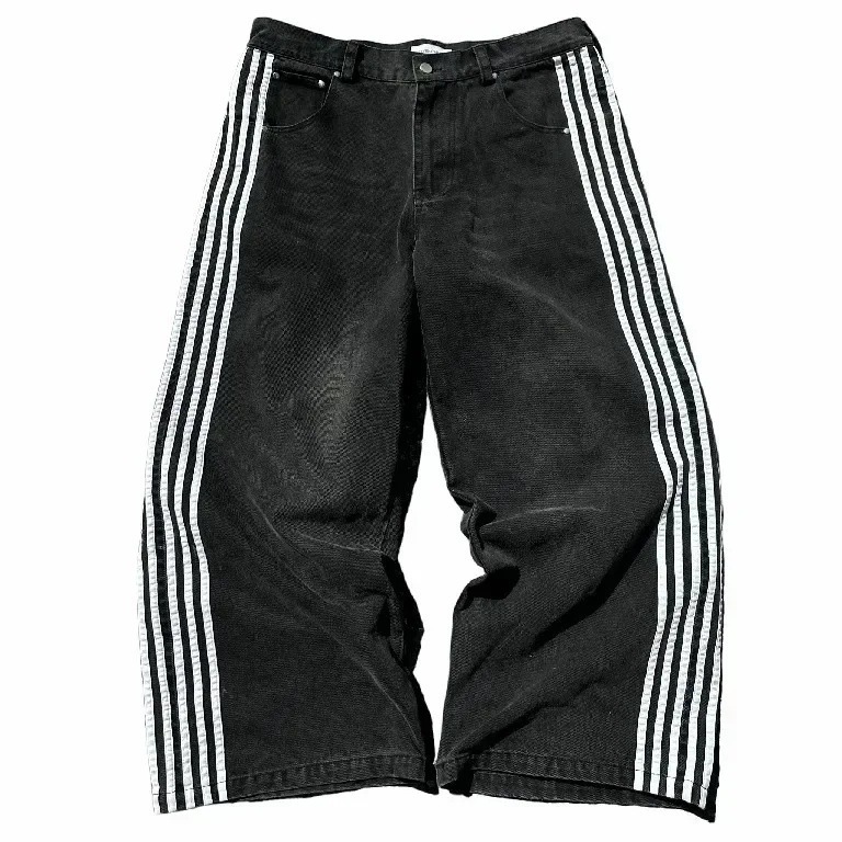 Men's Jeans Letter Print Hcw American Vintage Jeans Hip Hop Men And Women Black Gothic 2000s Loose Fashion Wide Leg Casual Streetwear