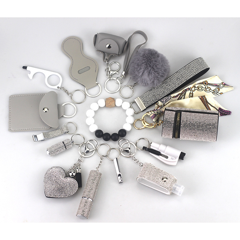 Portable Diamond-Encrusted Self-Defense 15-Piece Keychain Set