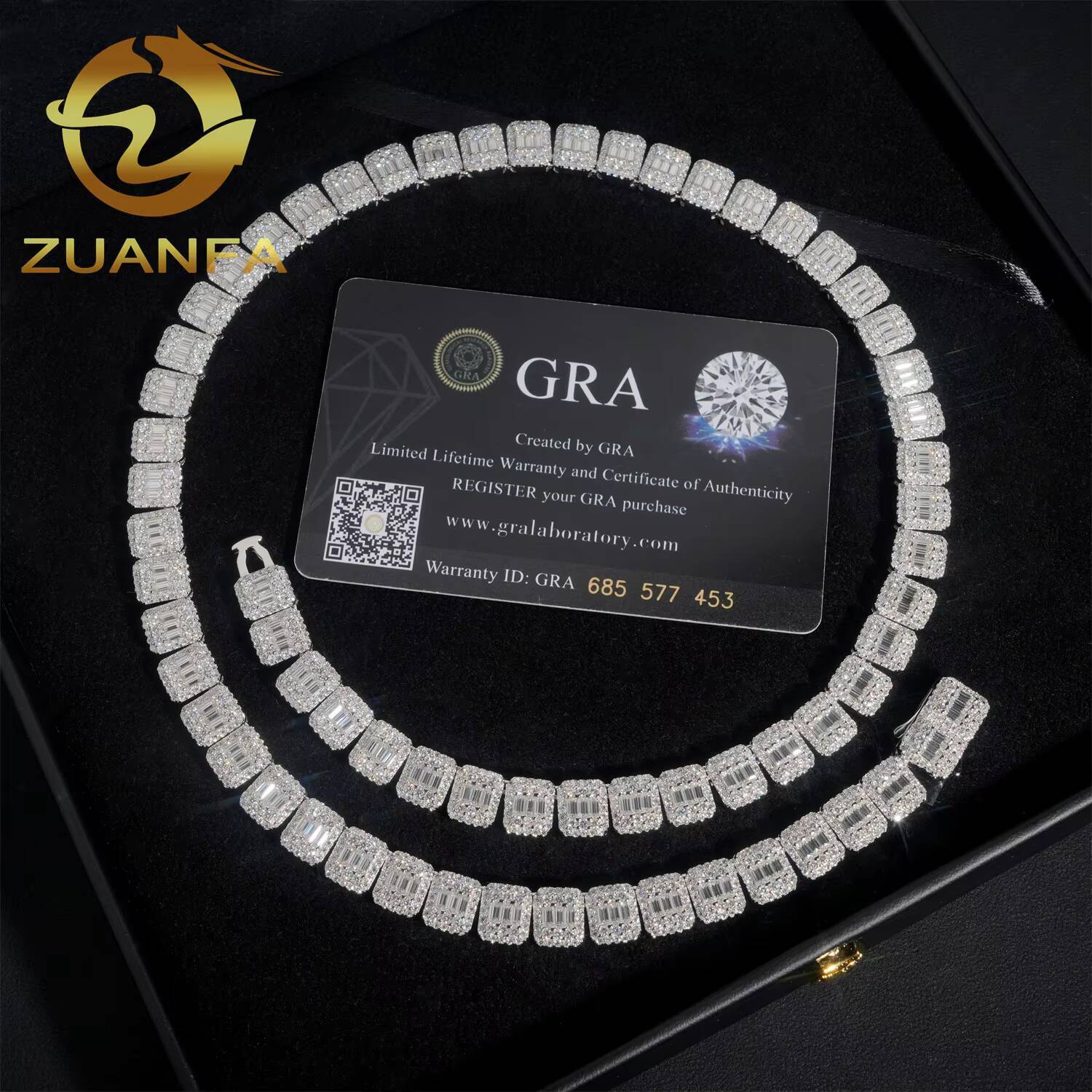 Iced Cuban Link Chain Moissanite 9mm Baguette Cut Unisex Cuban Link Hip Hop Jewelry 925 Silver Diamond Chain