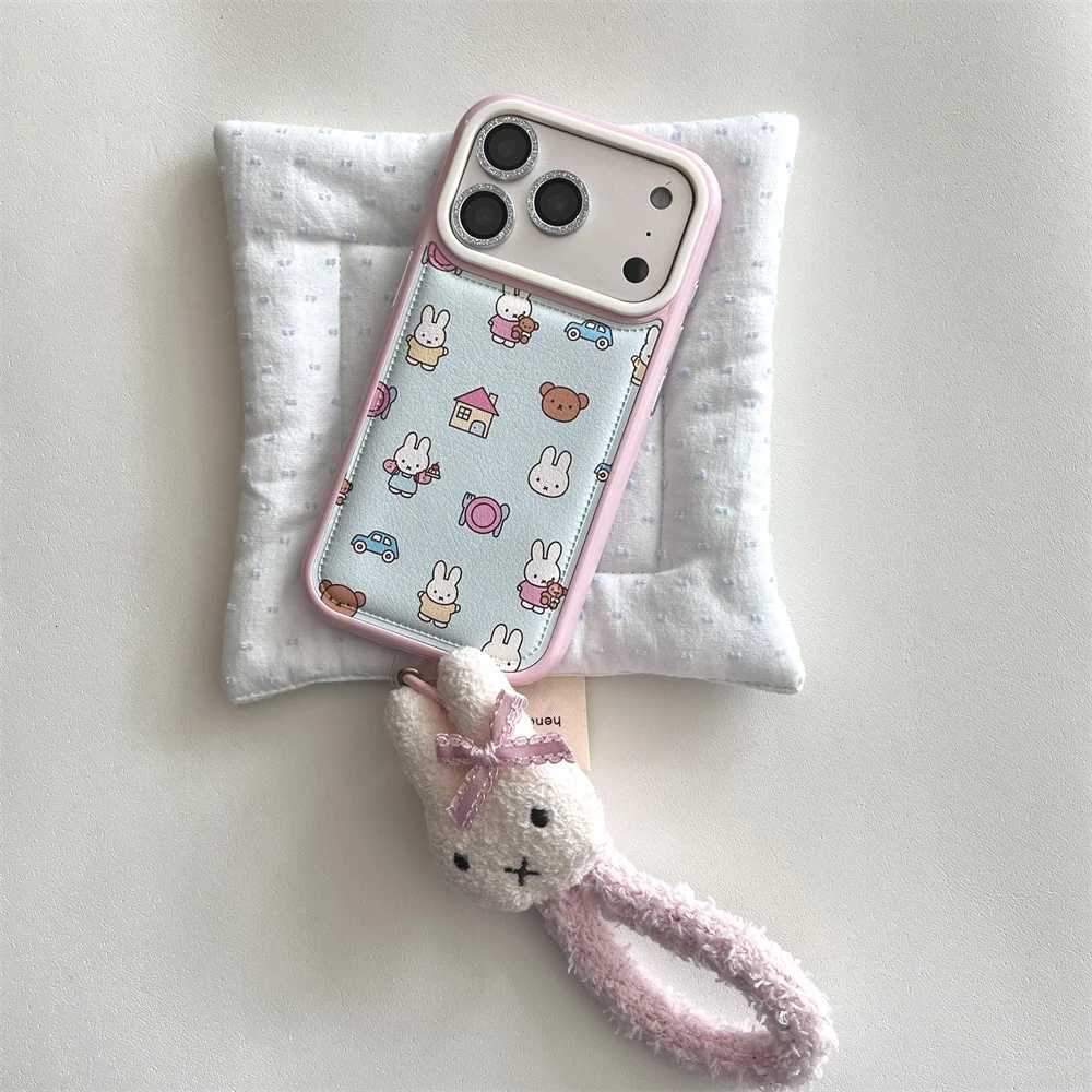 Fashion Leather Cute Rabbit Kawaii Phone case For iPhone 17 Pro 16 15 Pro Max 14 13 17 Cover With Plush Rabbit Chain Cute Cases C251209