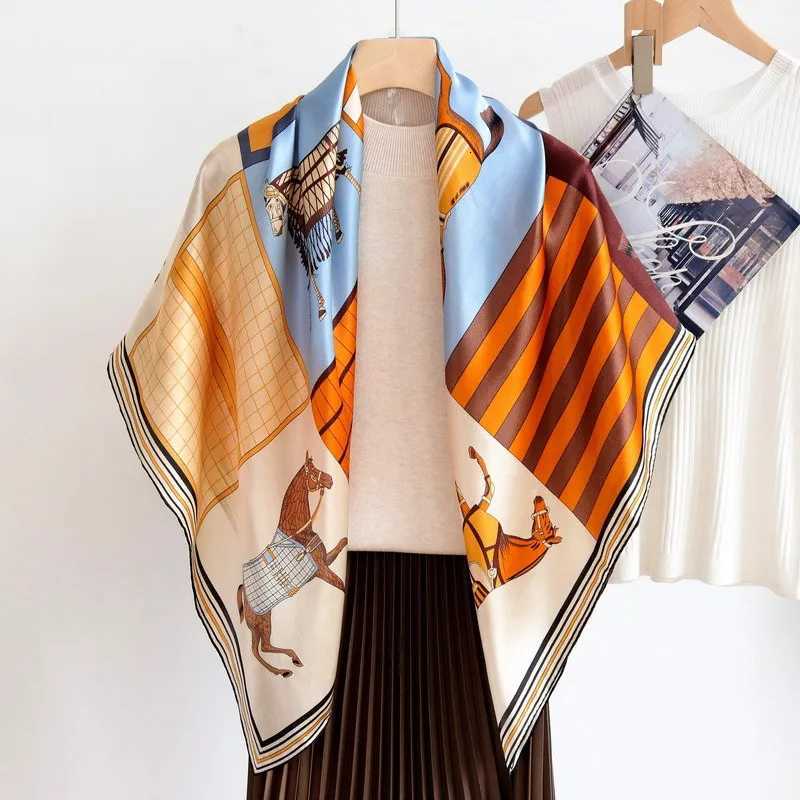Luxury Satin Hijab Luxury horse Scarf Women Designers Square Bandanas Summer Scarf Women Scarves for Ladies Shawls Head Neck Hair Shawl Y251208