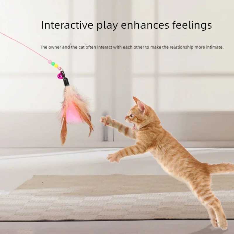 New steel wire teasing stick New cat toy butterfly feather cute teasing stick Teasing cat bell toy pet supplies M251209