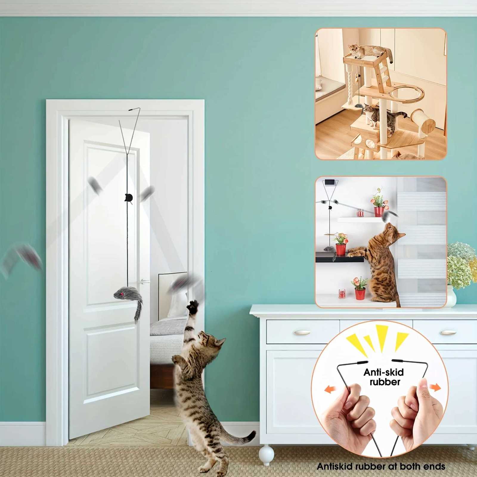 2 PCS Adjustable Hanging Cat Toy Interactive Mouse Toys Hanging Door Retractable Plaything Funny Kitten Scratch Rope Mouse Toy M251209