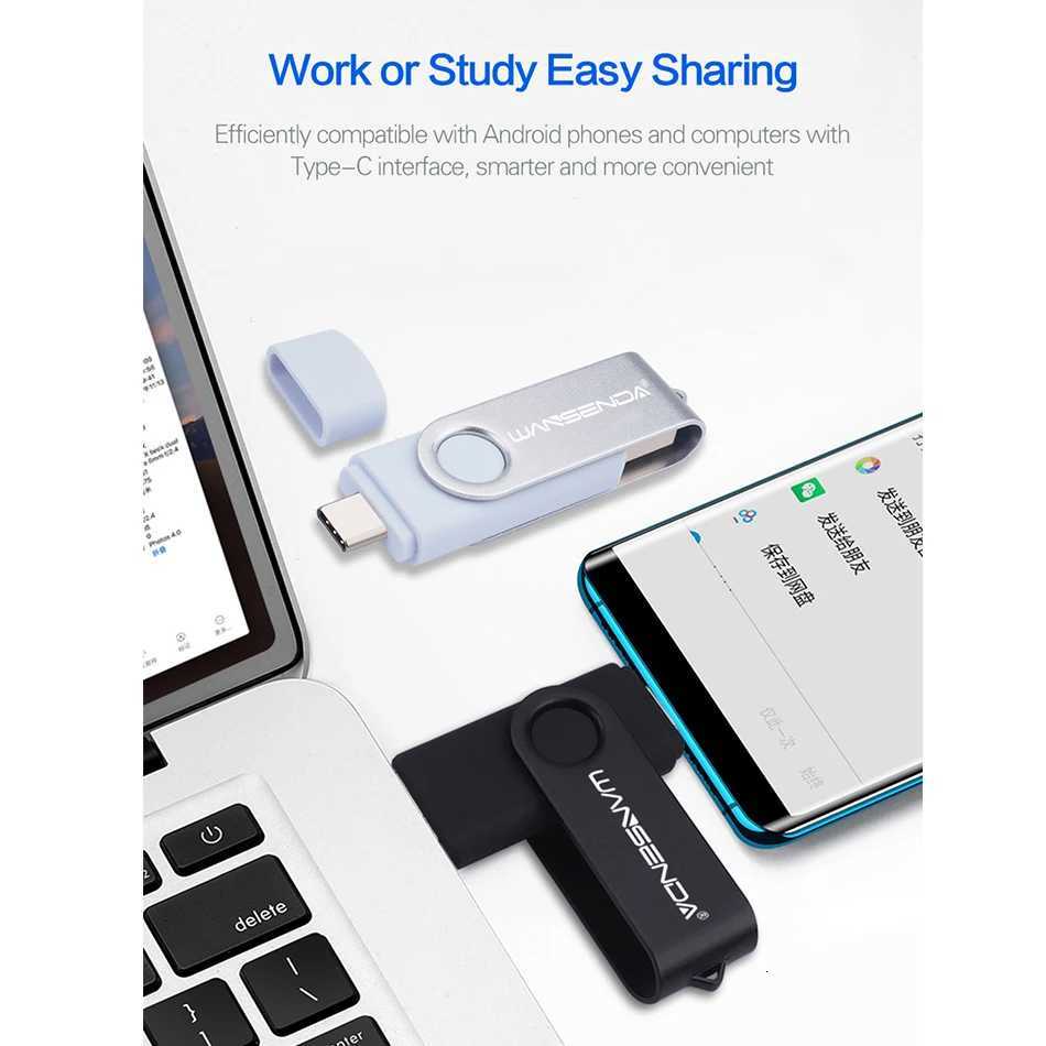 Wansenda USB Flash Drive 512GB 256GB USB 30 Pen Drive 128GB Cle USB Stick for Type C Android/PC 64GB Pendrive 32GB Memoria USB C251209