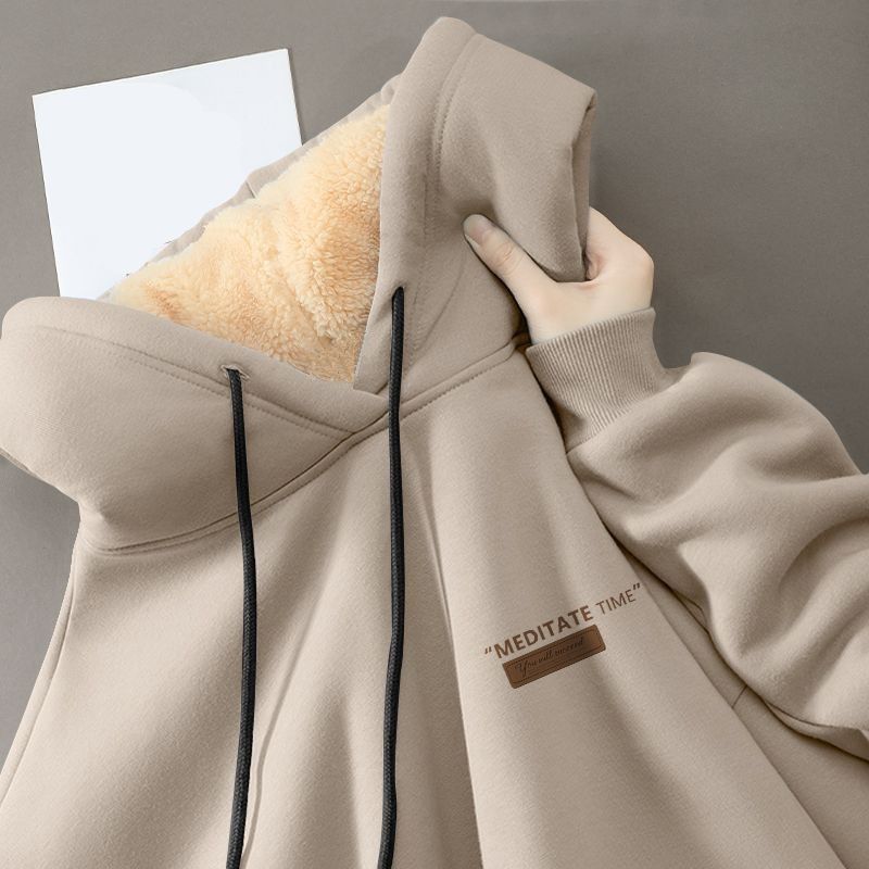Men's Student Hoodie: Winter Lamb Fleece Thickened Loose Casual Versatile Couple-Style Hooded Top