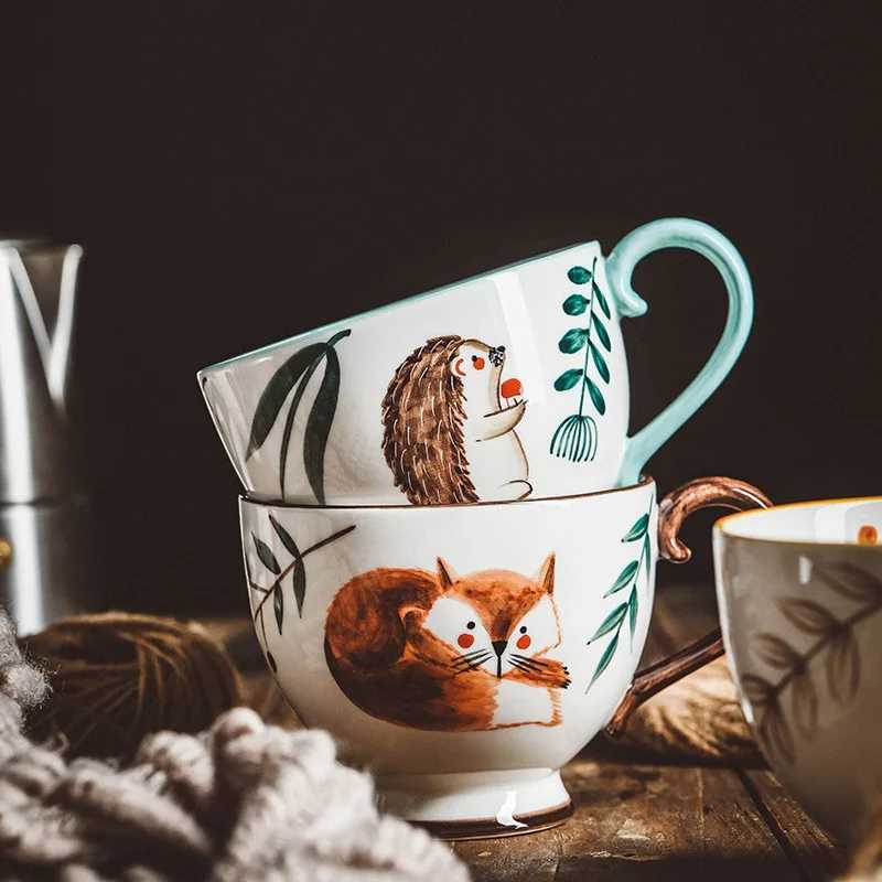 Nordic Style Retro Hand-painted Ceramic Coffee g Teacup He Breakfast Milk g Coffee Cups g Hand-painted Water Cup H251209