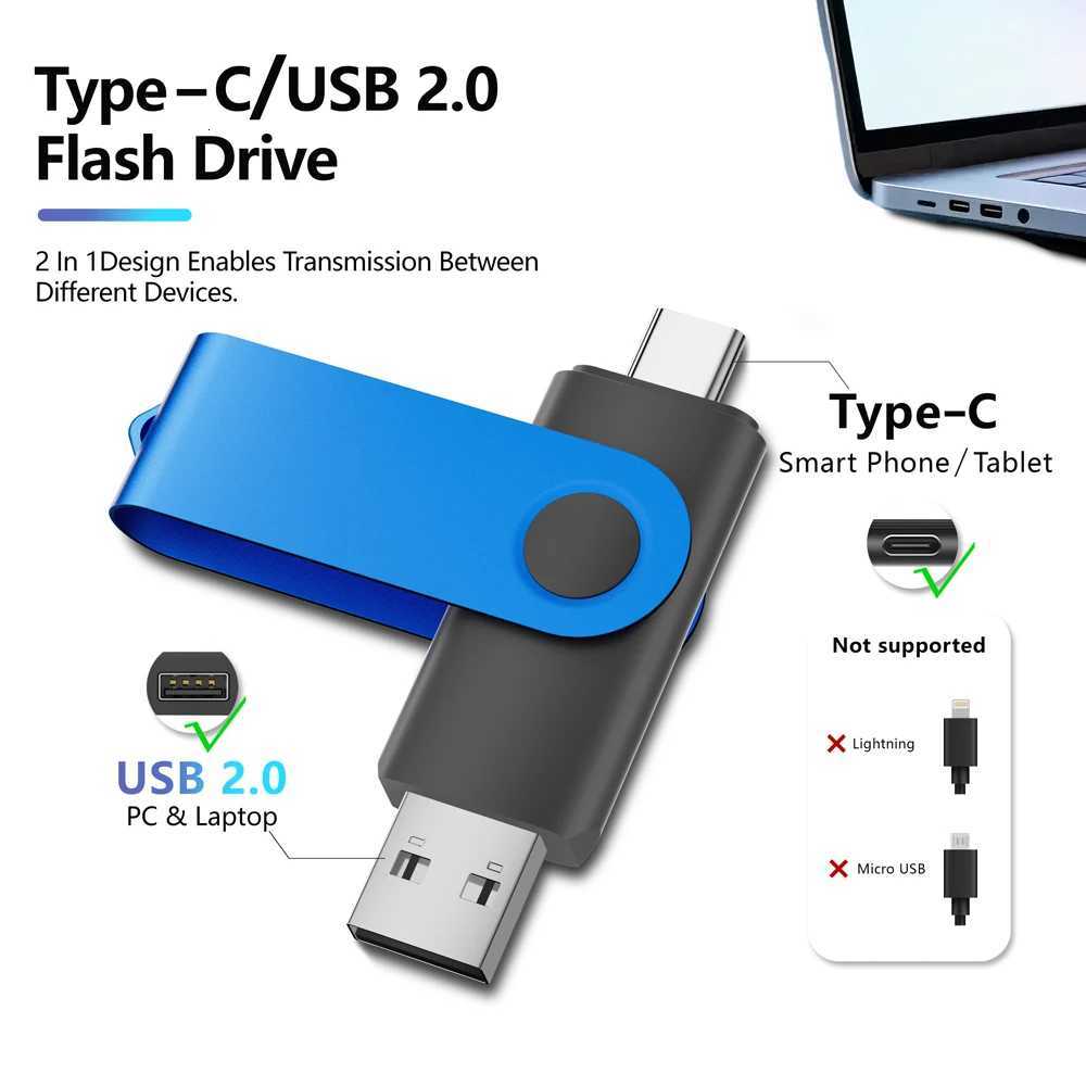 2 IN 1 TYPE-C USB Flash Drive 16GB Key Chain Pen Drive USB Stick 64GB High Speed Pendrive for Mobile Phone 32GB 8GB 4GB C251209