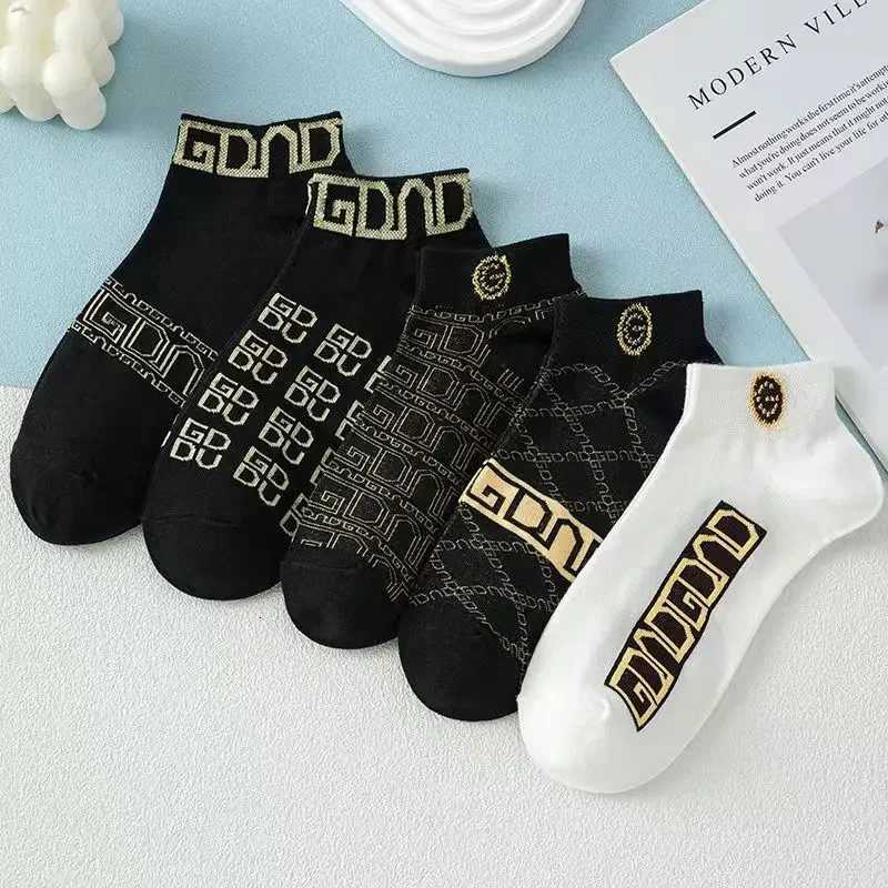 5 pairs of summer thin-edged socks sweat-absorbent and breathable luxury boat socks shallow mouth socks fashionable short socksT251209