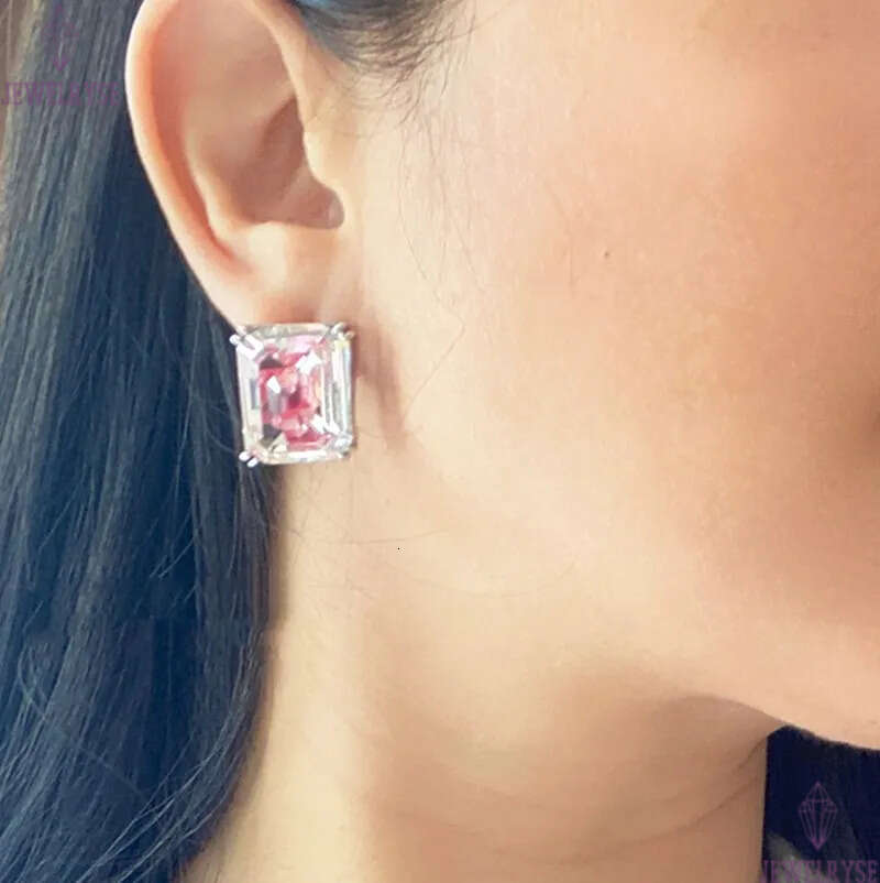 Luxury elegant square designer earrings for women silver lovely romantic pink crystal cz zircon earring earings ear rings jewelry