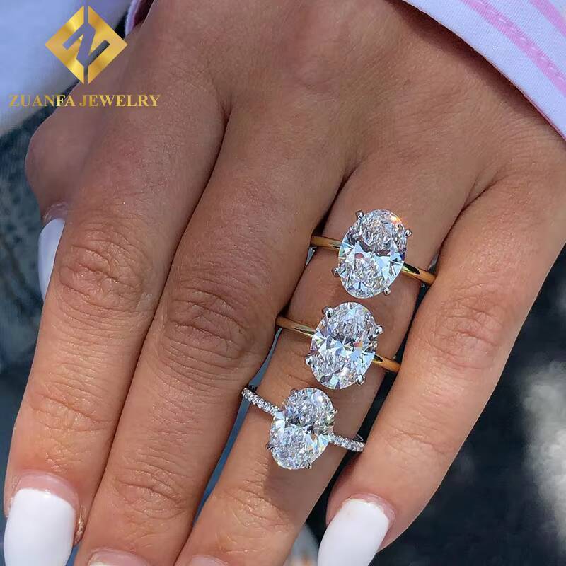 Oval Cut 10K Solid Gold Moissanite Lab Diamonds Solitaire Engagement/wedding Rings