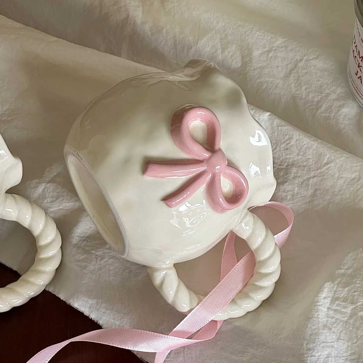 Cute Bow Ceramics g Cups Coffee Milk Drinks Ceramics Handle Cup with Box Girls Gift H251209