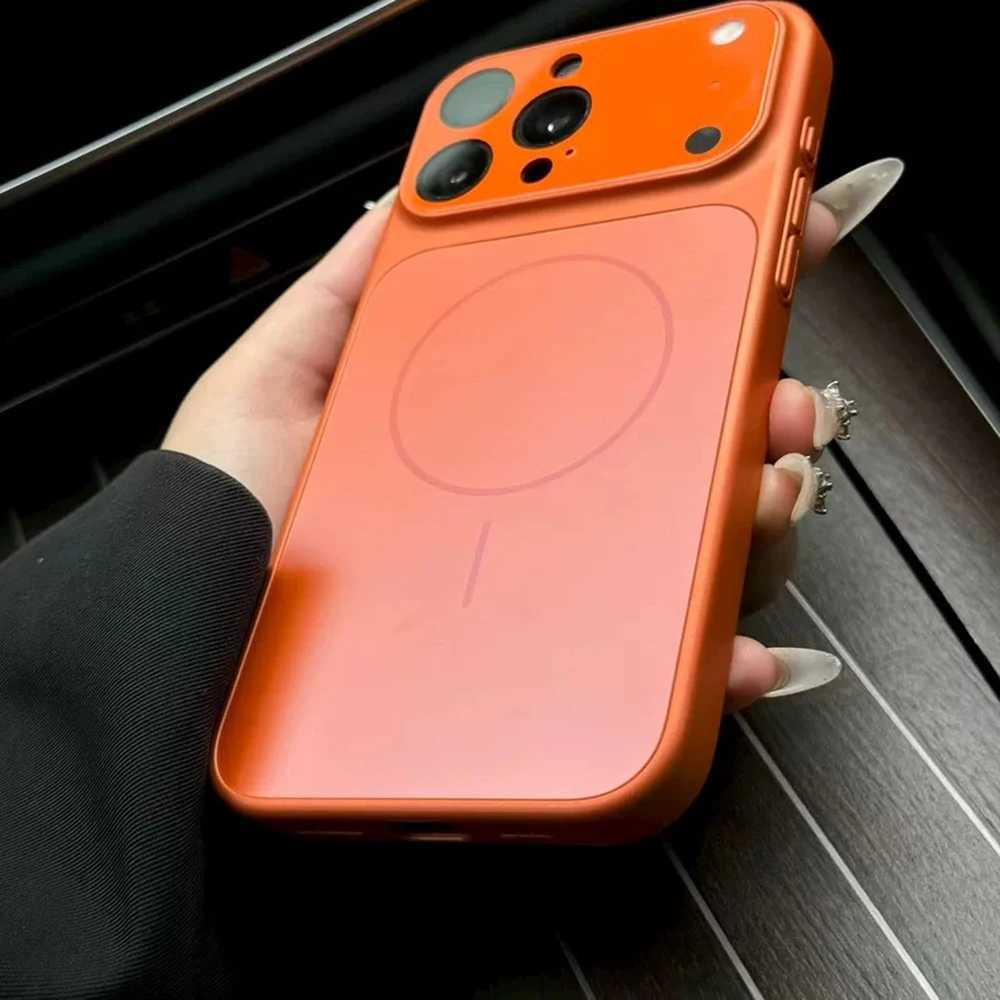 Fashion Orange Solid Color Case for iPhone 17 Air 16 15 14 13 Pro 17 Pro Max Magnetic Hard Glass Lens Protect Film Cover M251209