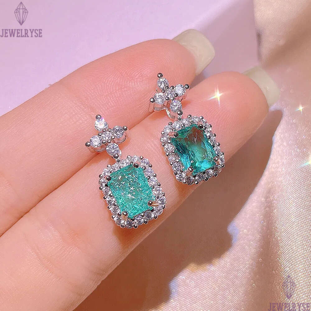 925 sterling silver heart love stud earrings women 18K rose gold shining square elegant crystal blue diamond ear rings designer earring jewelry for pa