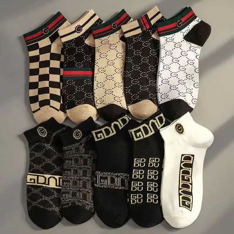 5 pairs of summer thin-edged socks sweat-absorbent and breathable luxury boat socks shallow mouth socks fashionable short socksT251209