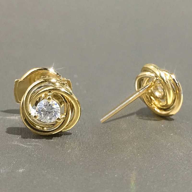 luxury Huitan Metal Gold Color Spiral Design Stud Earring with Single CZ Womens Fashion Earrings Simple Versatile Ear Piercing Jewelry K251209