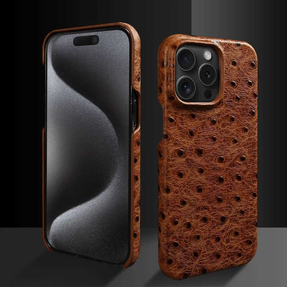 Ostrich Genuine Leather Case For iphone 16 Pro Max 15pro 14 13 12 11 XR XSMAX SE4 Luxury Real Cowhide Back Cover Coque Shell C251209