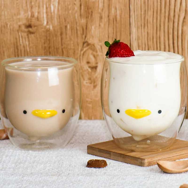 Double Cup Qute Coffee g Bear Cat Dog Transparent Cute Milk Ju Tea Drinking Cups Birthday Party Wine es H251209