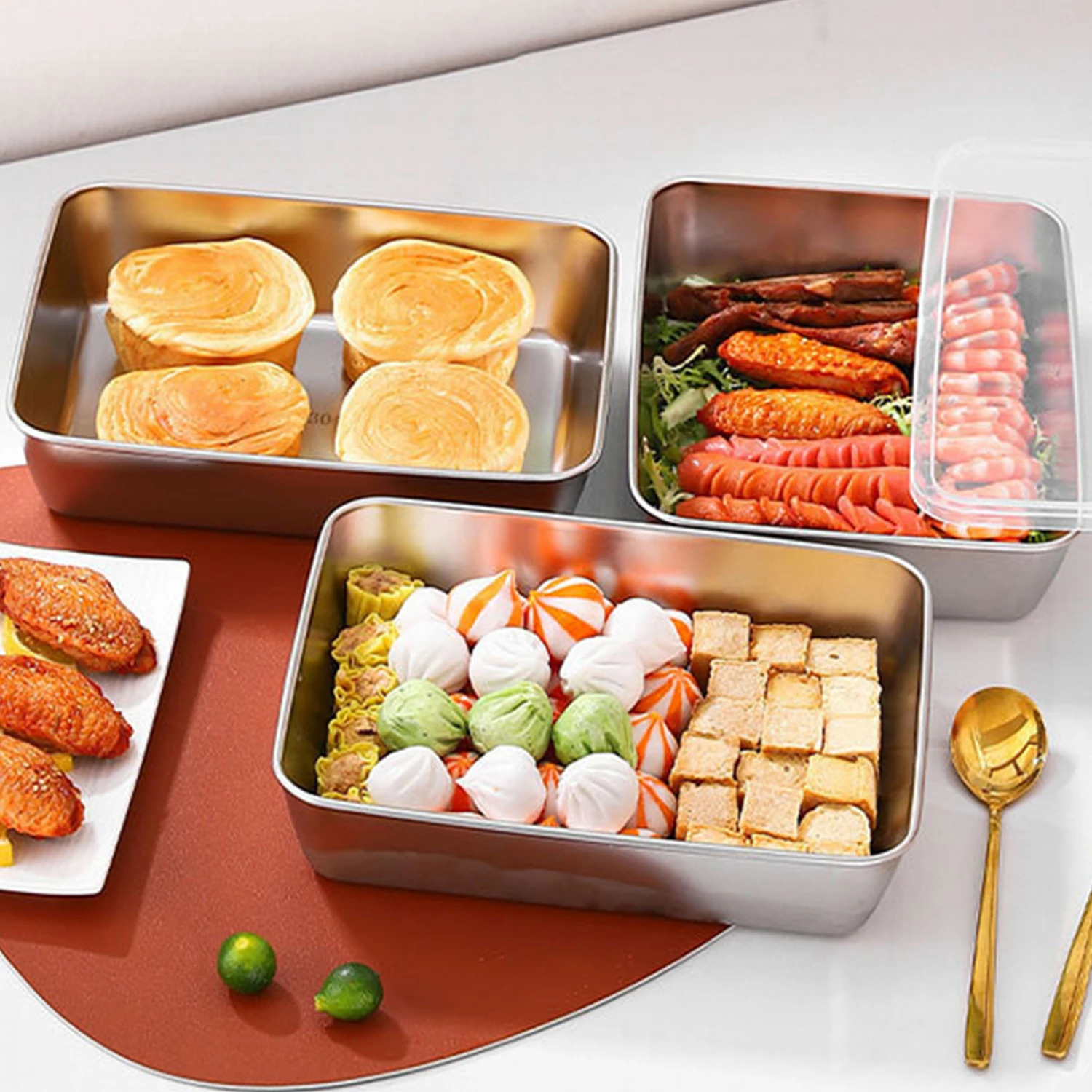6pcs Stainless Steel Food Storage Container Large Capacity Suitable for Vegetables Fruits Fresh Meat and Various Foods 251204