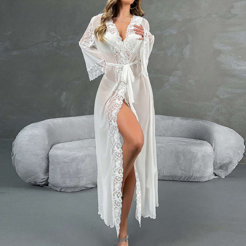 designer New Sexy Hooded Bathrobe Lingerie Lace Trim Robe Belt Homewear pajamas nightgowns women