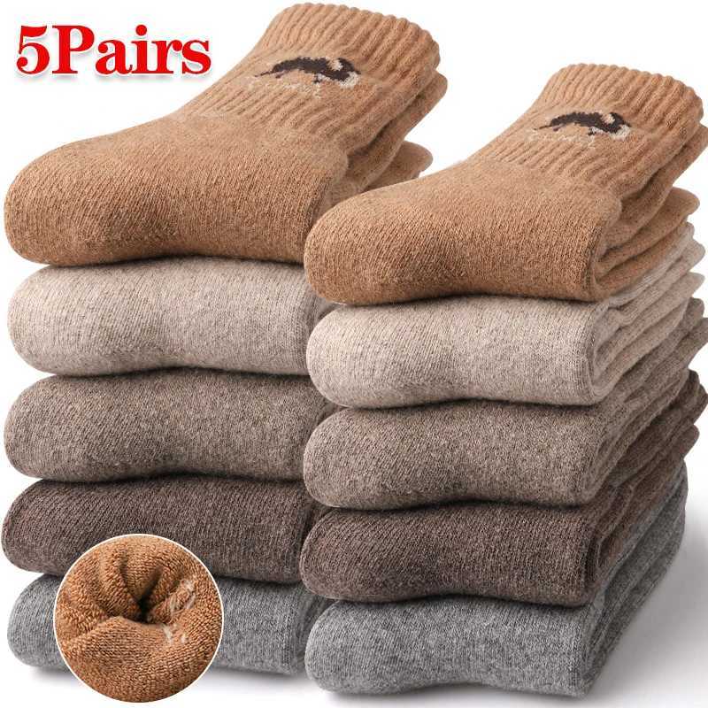 5 Pairs Thicken Camel Print Crew Socks Mens Winter Casual Heavy Knit Mid-Calf Sock Fleece Lined Comfort for Outdoor/IndoorT251209