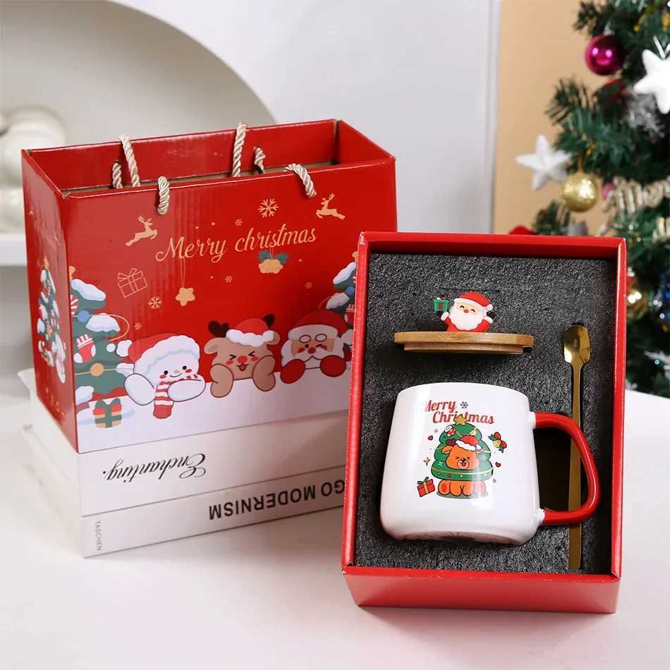 Christmas Ceramic g Gift Set - with Lid Spoon Insated Coffee Cup Holiday Themed Gift Box for Off Friends Family H251209