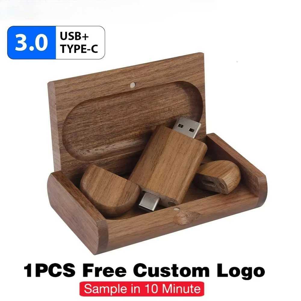Type-C 2 in 1 Wooden USB 30 Flash Drive 128GB Cust Pen Drive 64GB High Speed Memory Stick 32GB 16GB Gift C251209