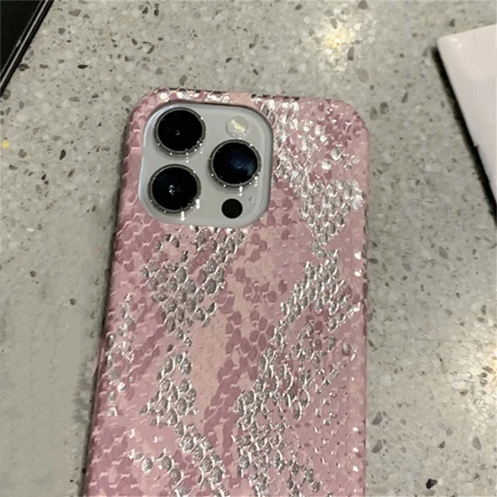Luxury Glossy Snake Skin Print Leather Phone Case For iPhone 15 14 13 12 Pro Max Plus INS Glitter Camera Protection Soft Cover C251209