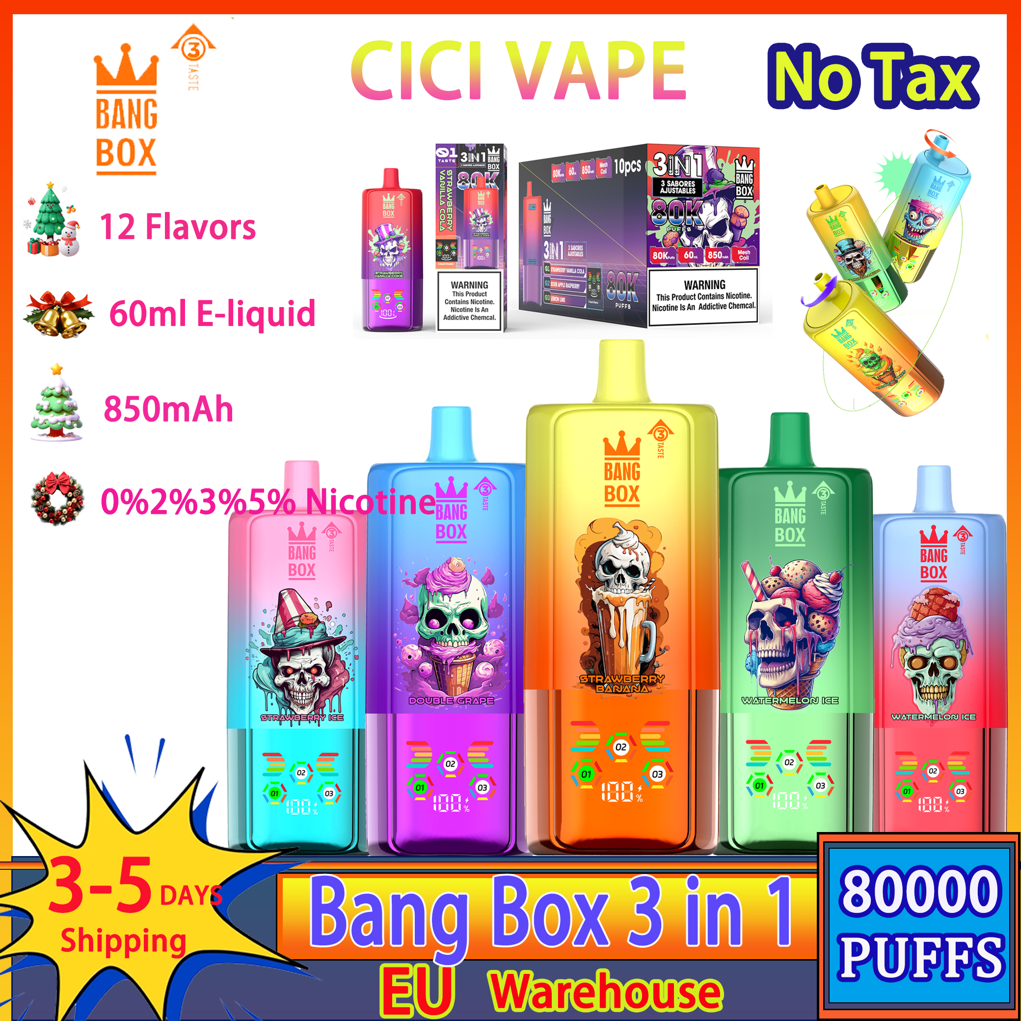 Bang Box 80000 Puff 80k 3 In 1 Flavors Puff Dom Perignon Disposable Electronic Cigarette 60ML of E-liquid Puff 100k 110k 120k 150k Waspe Mesh Coil jednorazowe papierosy