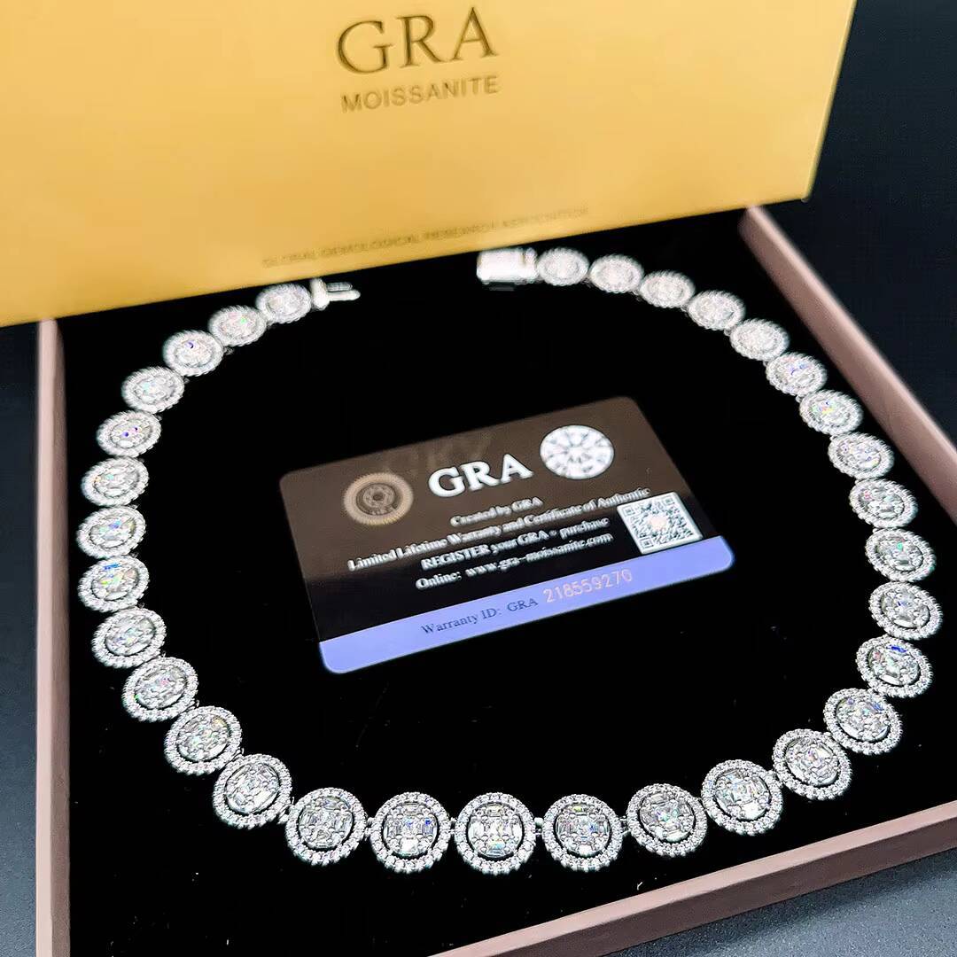 Trend Luxury Shiny Moissanite Jewelry Gold Plated Diamond Woman Necklace Cuban Link Moissanite Chain Rock Chain