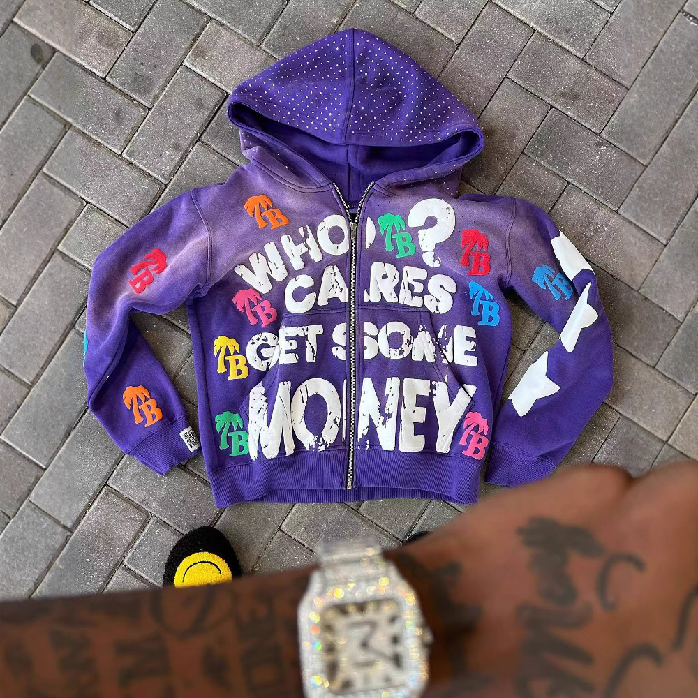 Men's Hoodies American Retro Letter Casual Loose Zipper Hoodie Men Street Hip-hop Fashion Harajuku Oversized Sweatshirt Women