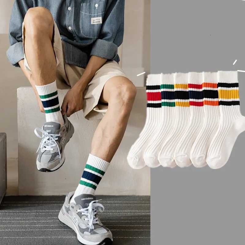 Men Man Striped Socks Japanese Style Loose Socks High School Students Harajuku Sock Solid Colors Needles Knitting Cotton SocksT251209