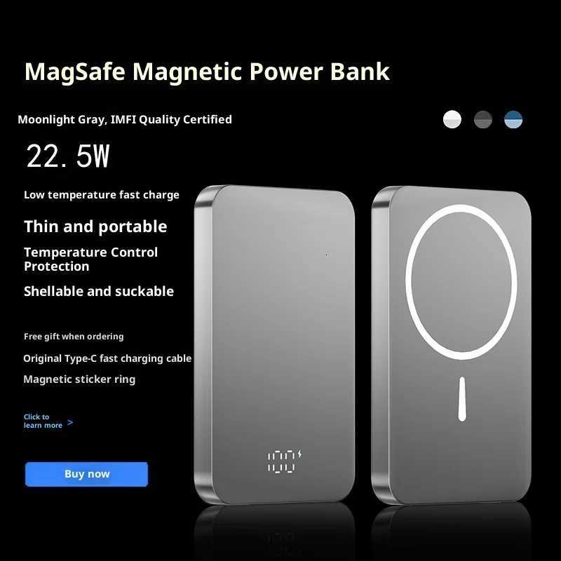 tra-thin metal digital display PD magnetic power bank thin large capacity tra-thin cpact wireless charging power bank H251209