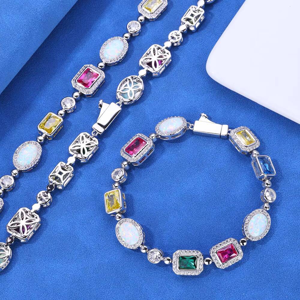 NUOYA Luxury Geometric Multi-Color Zircon Choker 925 Silver VVS Moissanite Chain Opal Necklace