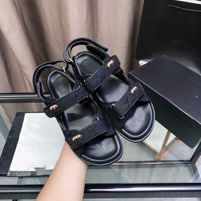 Women's casual thick-soled French-style high-end flat sandals with velcro for summer L251209