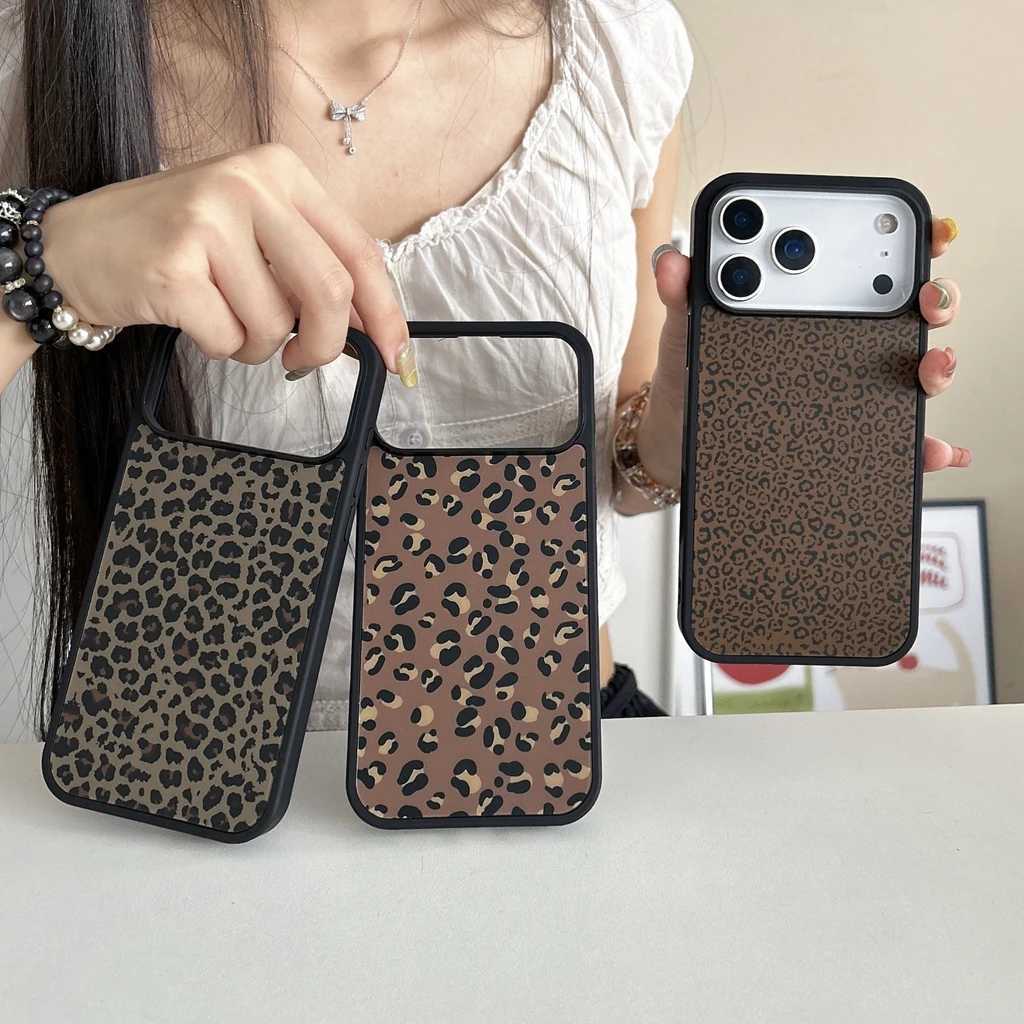 Autumn Winter RetroBrown Leopard Print Series Magnetic Wireless Charging Phone Cover Case for iPhone 17 16 15 14 Pro Max C251209