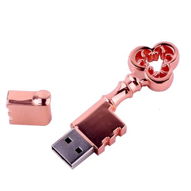 Metal Shaped Key USB 20 High-speed Flash Drive 64GB Copper Love Pen Drive 32GB Memory Stick Fashion Business Gift U Disk C251209